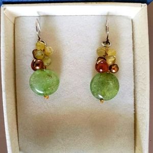 GLASS BEAD Dangle Pierced Earrings Jasper & Amber